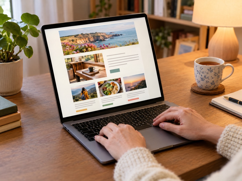 Person designing an email newsletter on a laptop